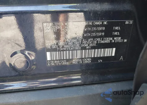 2020 Toyota Rav4 Xle Premium из США, поврежденный, VIN 2T3A1RFV1LW119832